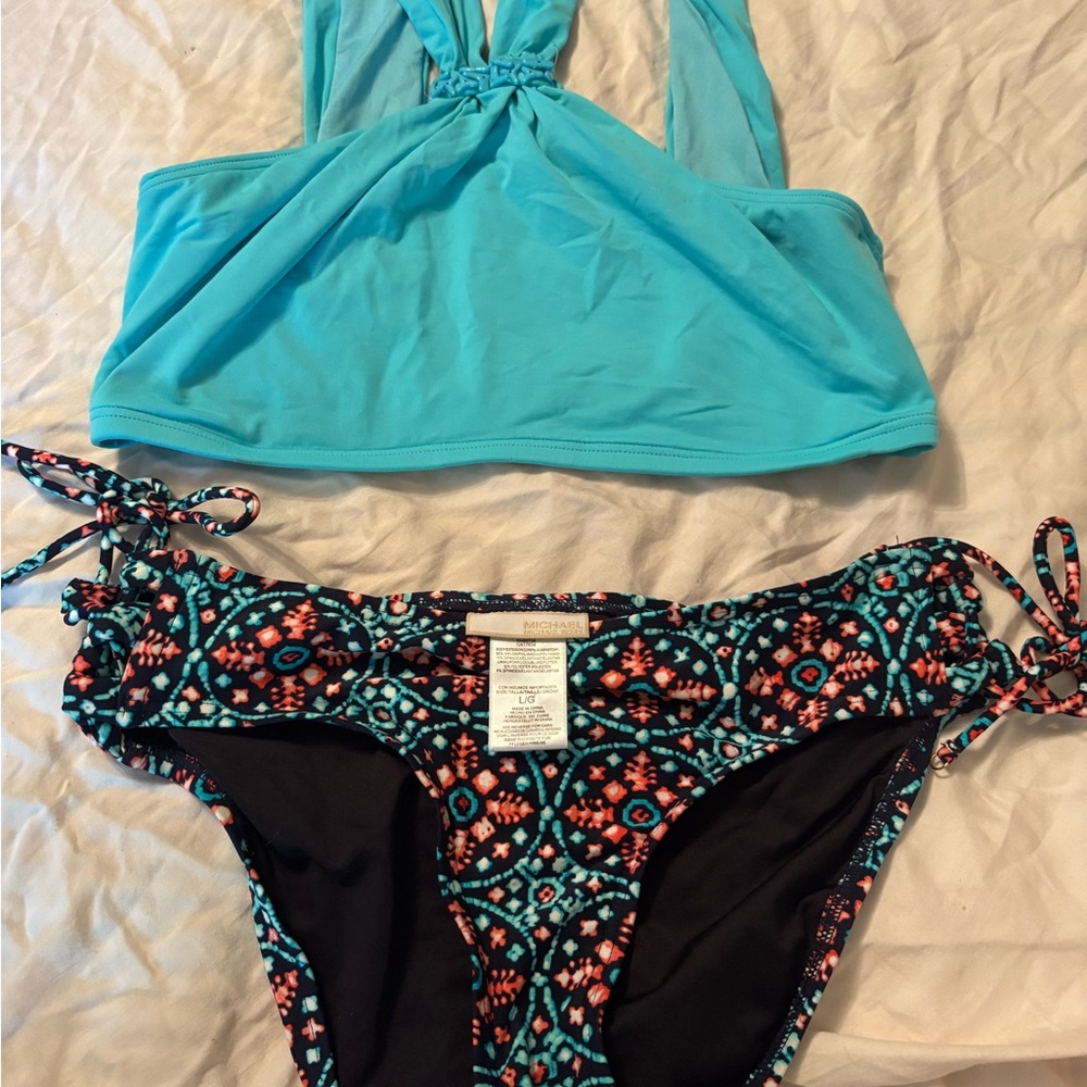 Michaels Aqua and Black Geometric Bikini
